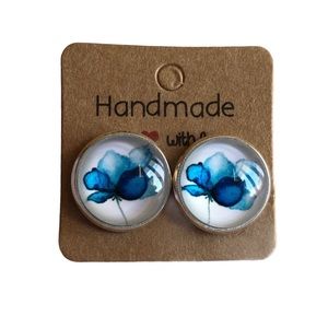 Blue Flower Petals Glass Stud Earrings!